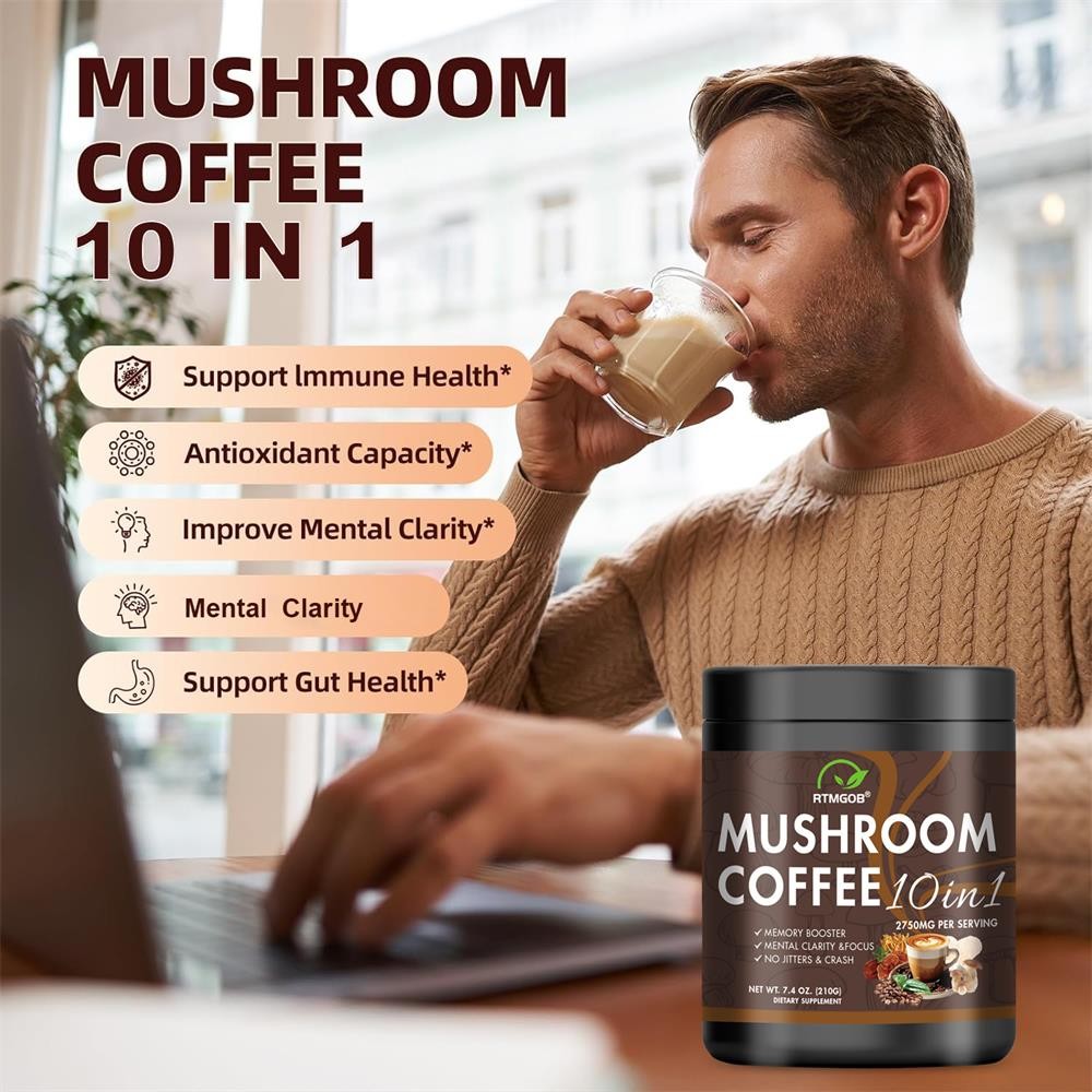 1-3x Organic Instant Coffee Powder Mushroom Coffee 210G Brain Memory Focus Boost