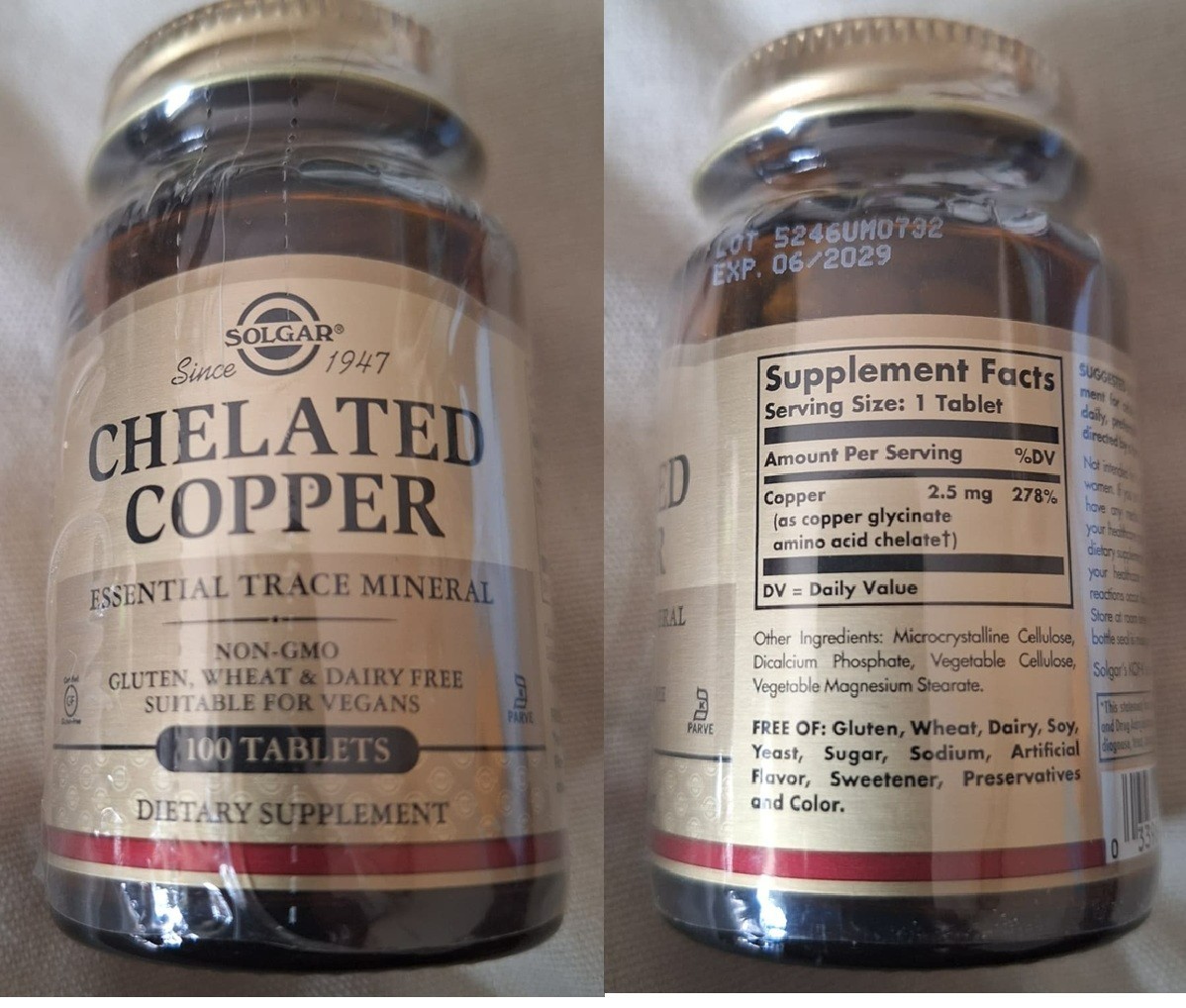 Solgar Chelated Copper 100 Tablets Expires 06/2029