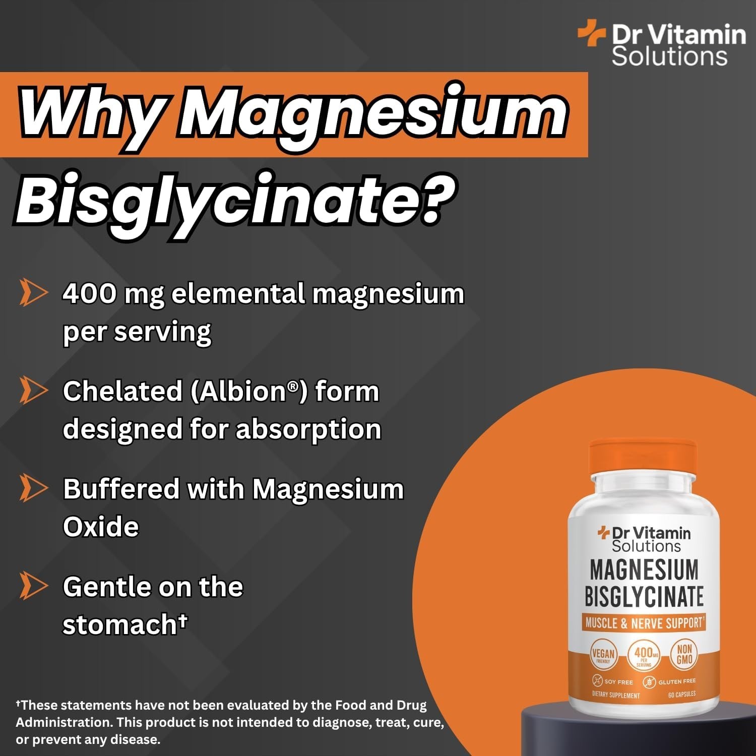 DR VITAMIN SOLUTIONS Magnesium Bisglycinate 400mg – Albion® Chelated. 08/2027 *