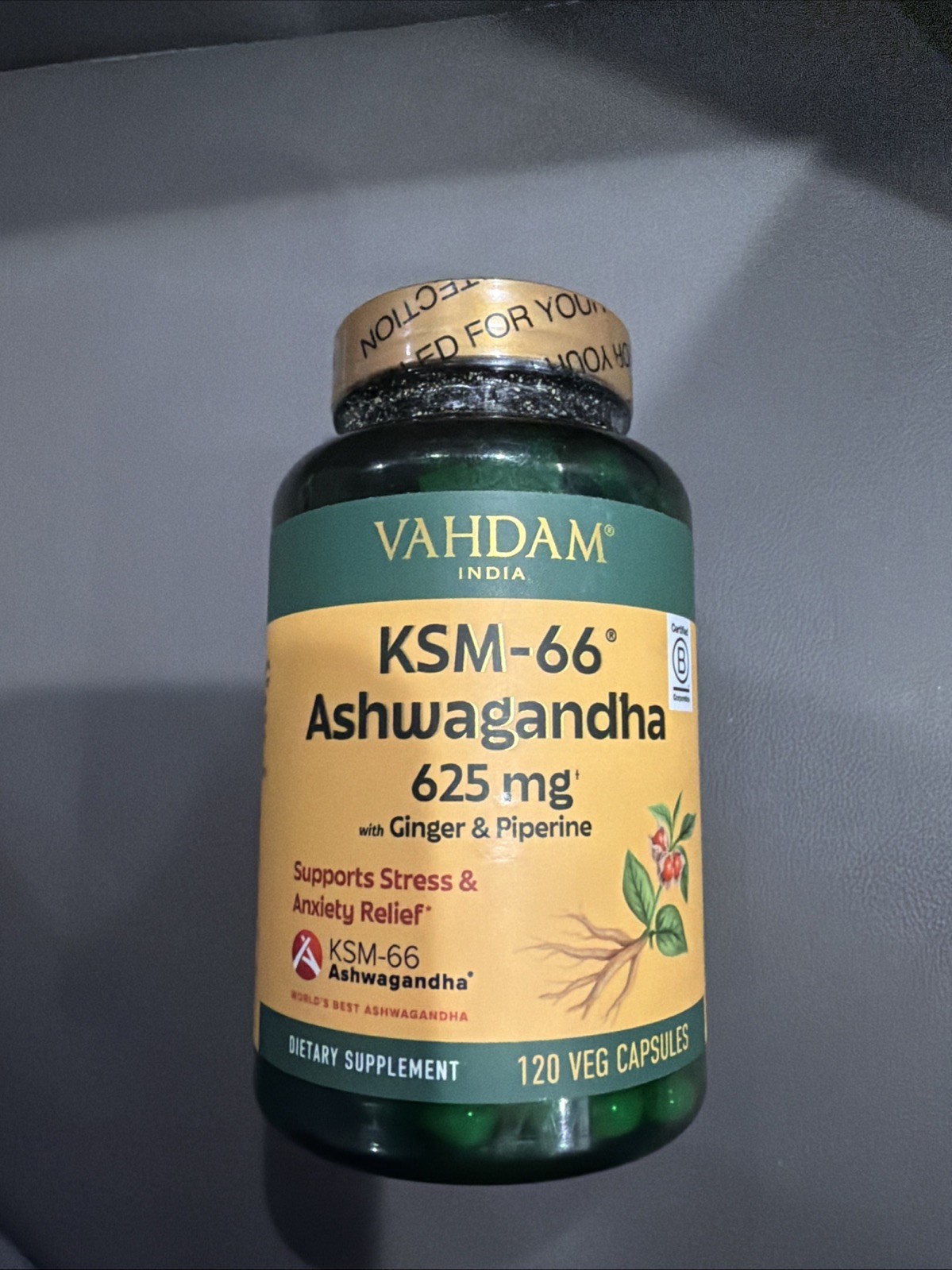 VAHDAM Ashwagandha Supplement 625mg with Ksm-66 Ginger & Piperine 120 Veg C