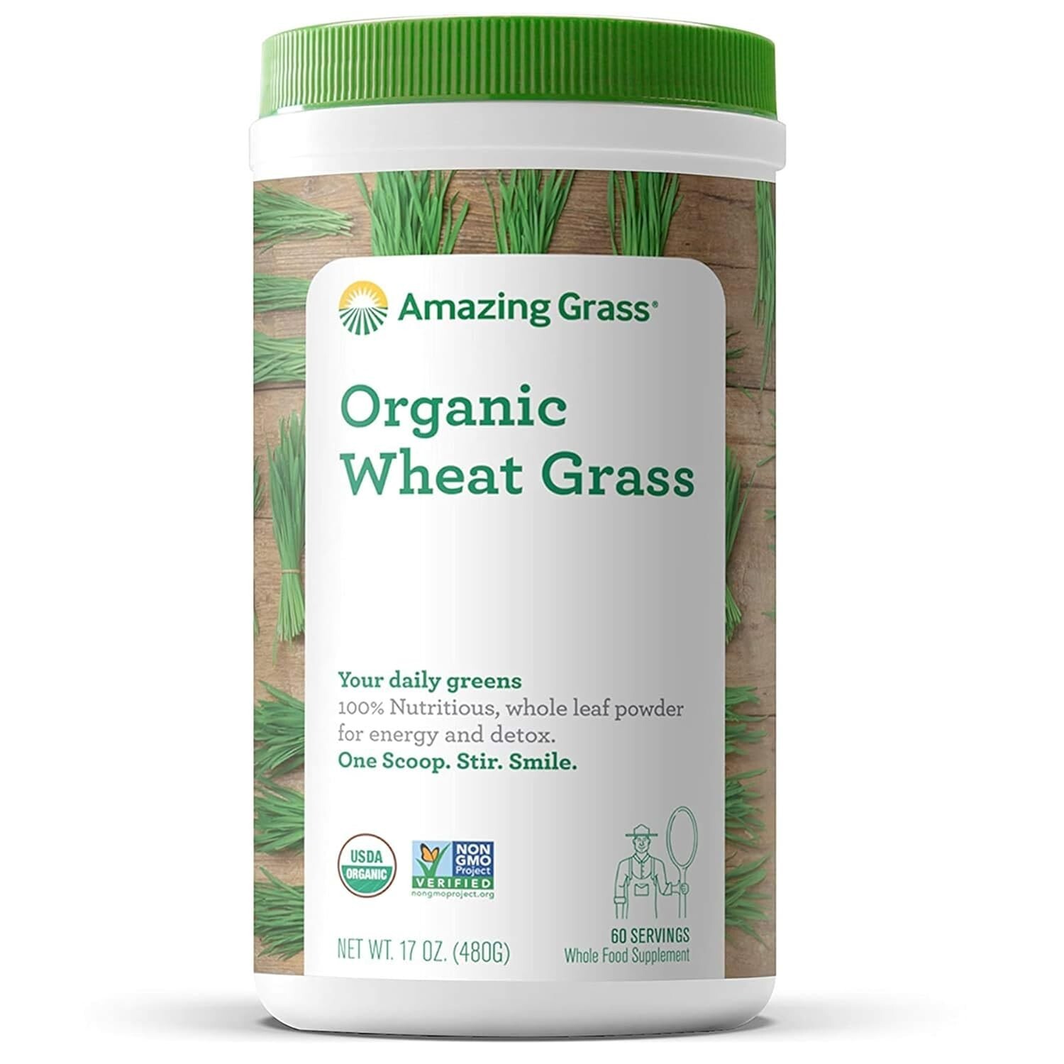 Amazing Grass Organic Wheat Grass – Whole Food Drink Powder Original 17 oz
