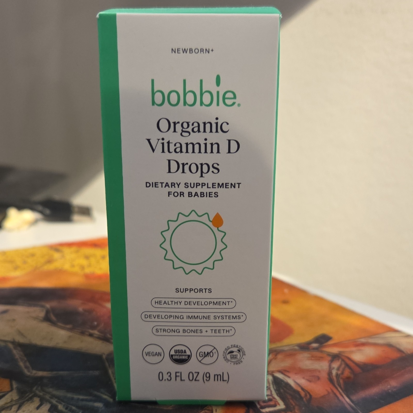 bobbie Organic Vitamin D Drops Vegan Non-GMO USDA Organic 0.3 fl oz for Babies