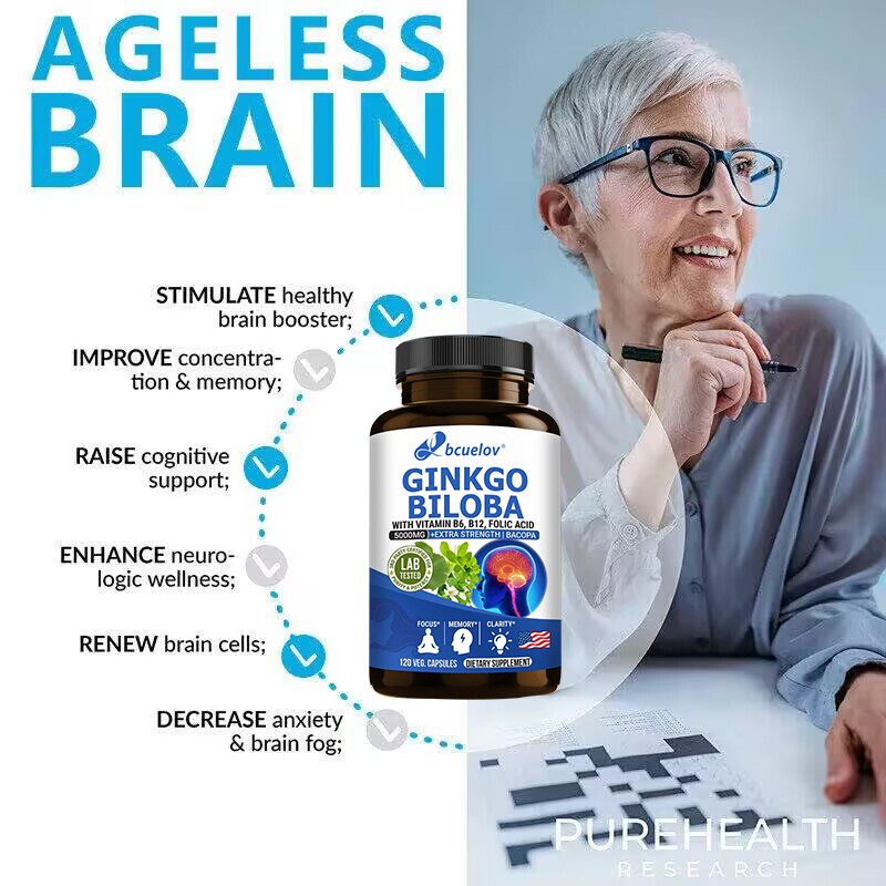 Ginkgo Biloba 5000mg |30/60/120Capsules | Non-GMO,Gluten Free for Brain Function