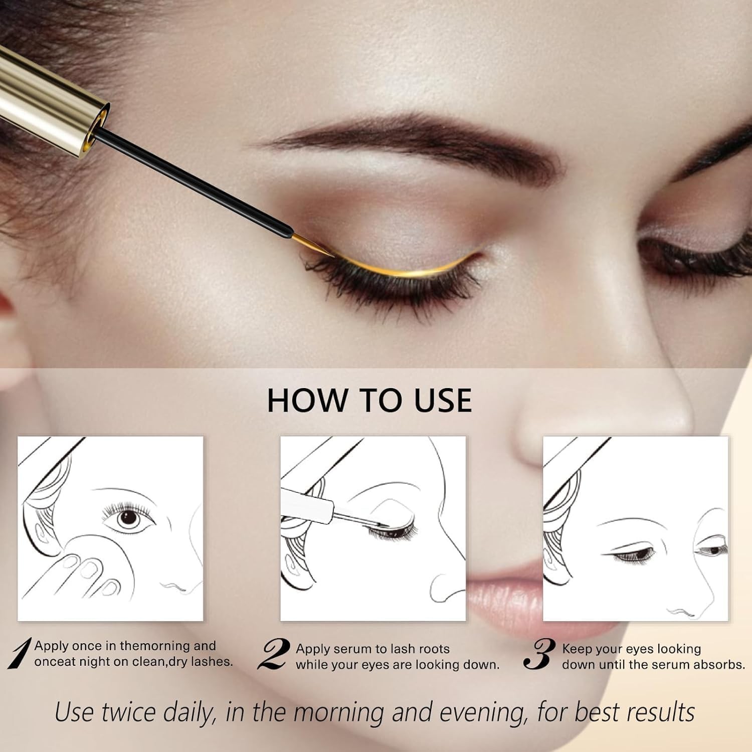 Eyelash Growth Serum – 15 Plant Extracts 0.1 Fl Oz (Pack of 1), Bright Gold