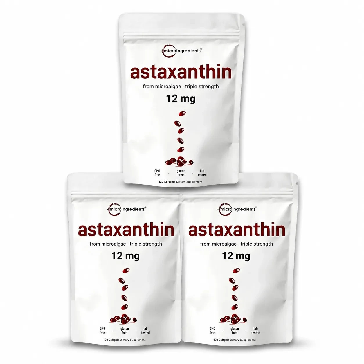 3 Pack Astaxanthin 12mg, 120 Softgels, 4 Month Supply NEW