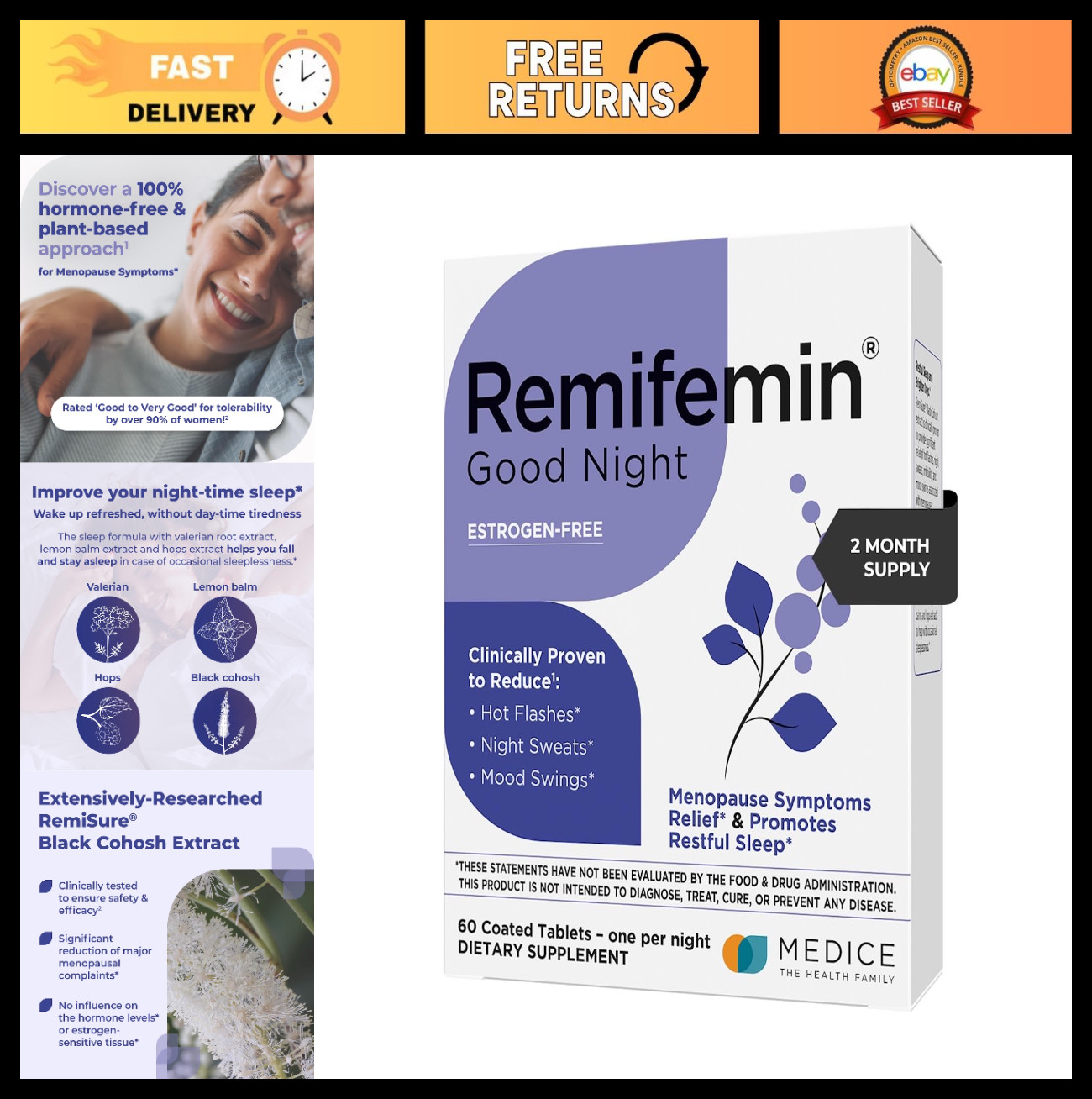 Menopause Relief Supplements – Black Cohosh for Restful Sleep & Symptoms Support