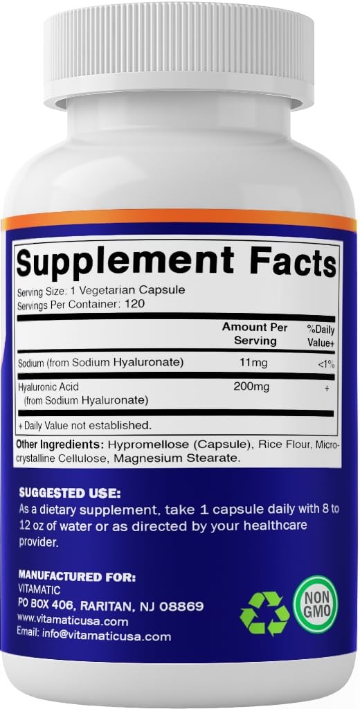 Vitamatic Hyaluronic Acid Supplements 200mg – Supports 120 Count (Pack of 1)