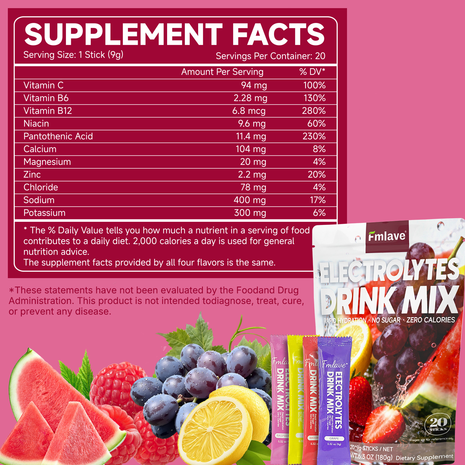 3 Pack Sugar Free Electrolytes Drink Mix Hydration Powder 3x 20 Variety Sachets