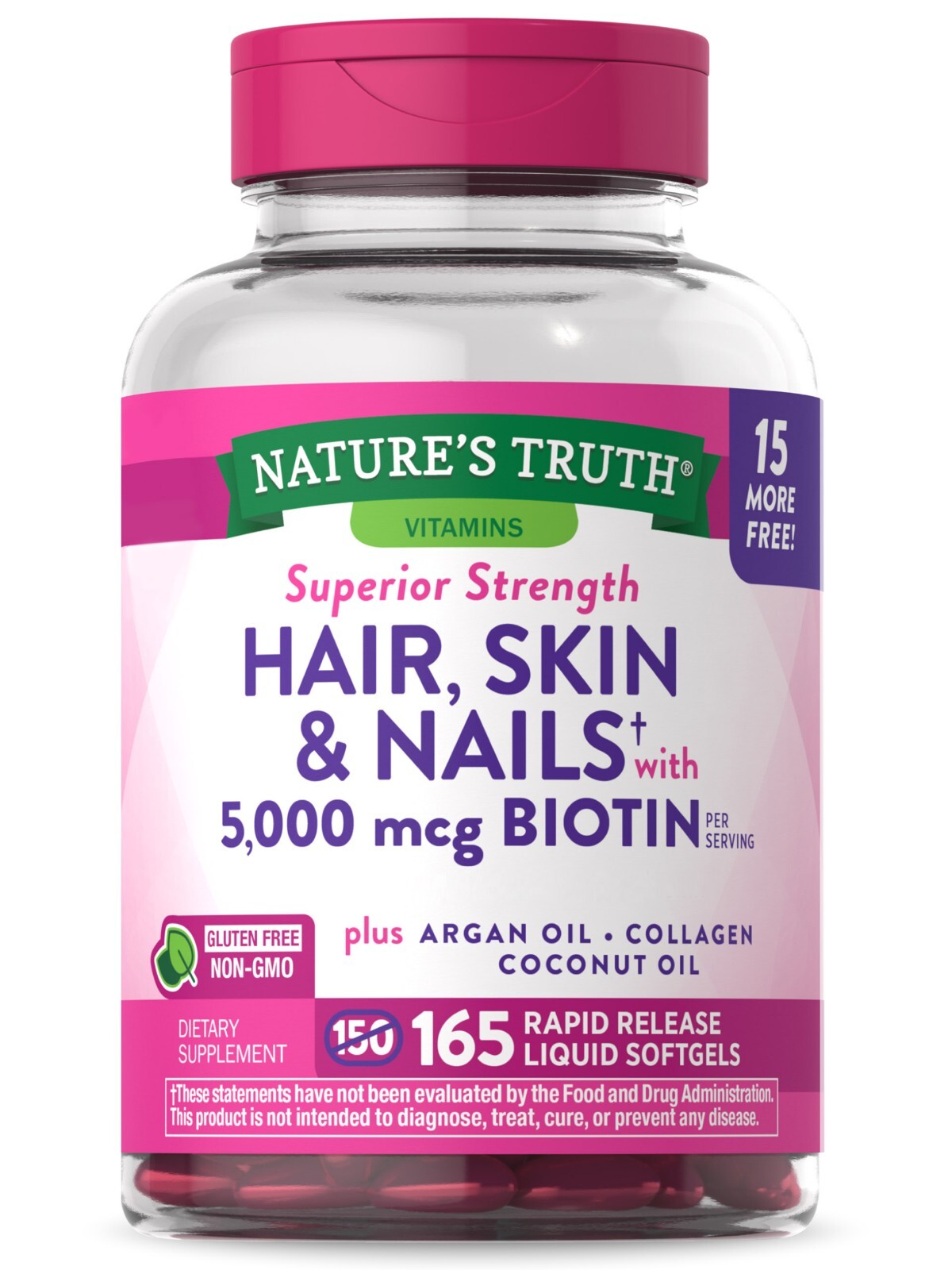 Nature’s Truth Hair Skin & Nails Vitamins 165 Softgels With Biotin Exp 01/2027