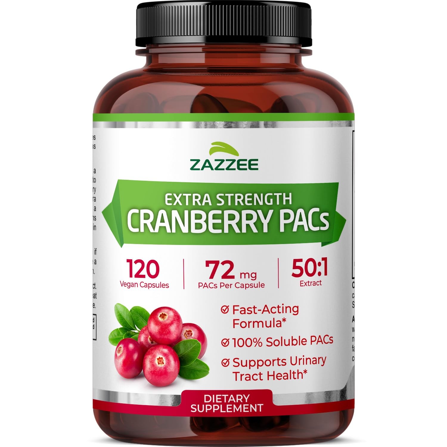 Zazzee Cranberry PACs 72 mg per Capsule, 50:1 Extract, 120 Count (Pack of 1)