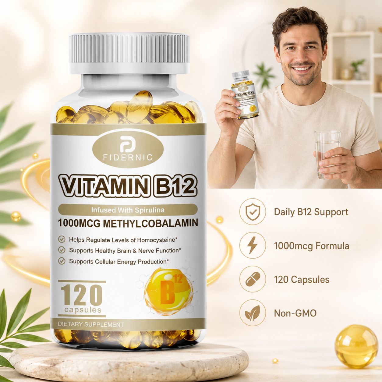 2 Bottles Vitamin B12 1000mcg 120 Capsules Methylcobalamin Support