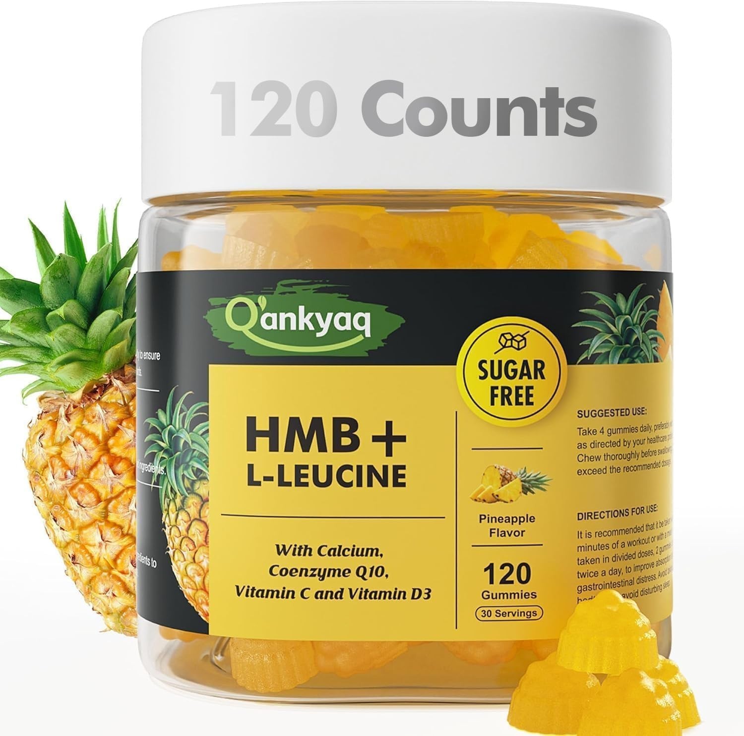 HMB and L-Leucine Gummies for Muscle Growth & Recovery – Sugar Free – 120ct.