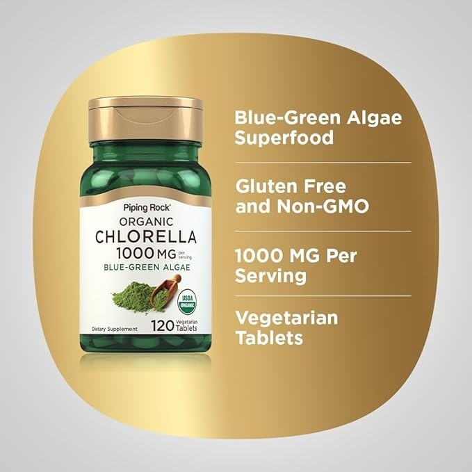Organic Chlorella Tablets | 120 Count | 1000 mg | Non-GMO | by Piping Rock