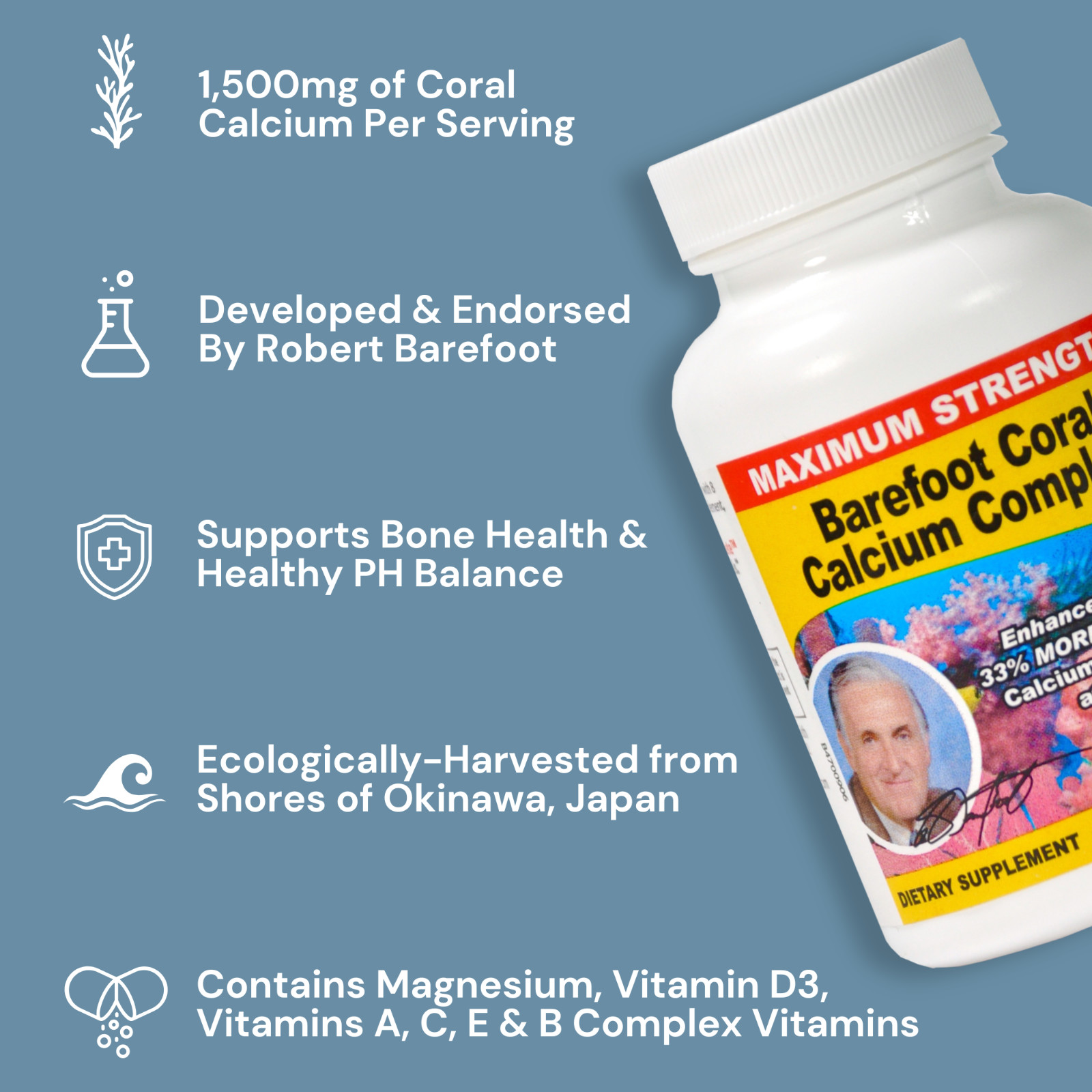 Barefoot Coral Calcium Complete – Bob Barefoot 90 Caps – 1500mg Coral Calcium