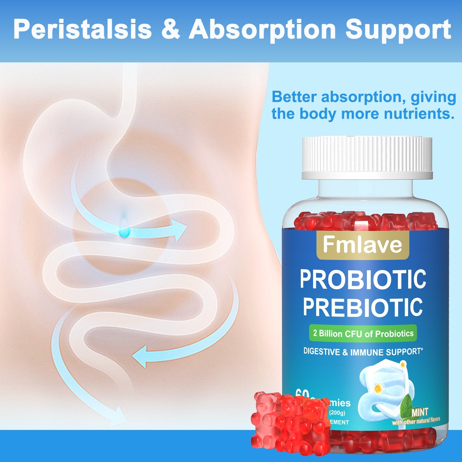 Probiotic Gummies for Women, Men & Teens 2 Billion CFUs Immune & Gut Health 60pc