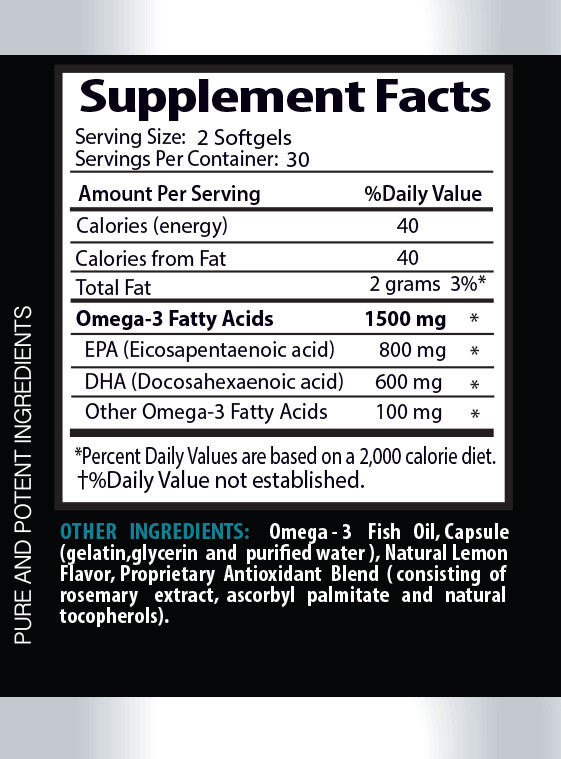 Natural Omega-3 Fish Oil 1500mg – From Norway – NON-GMO – 2 Bottles 120 Softgels