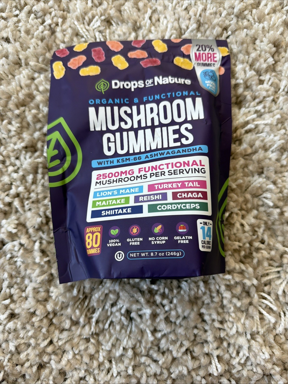 Drops of Nature Mushroom Gummies Mixed Fruit 80ct Exp 03/27