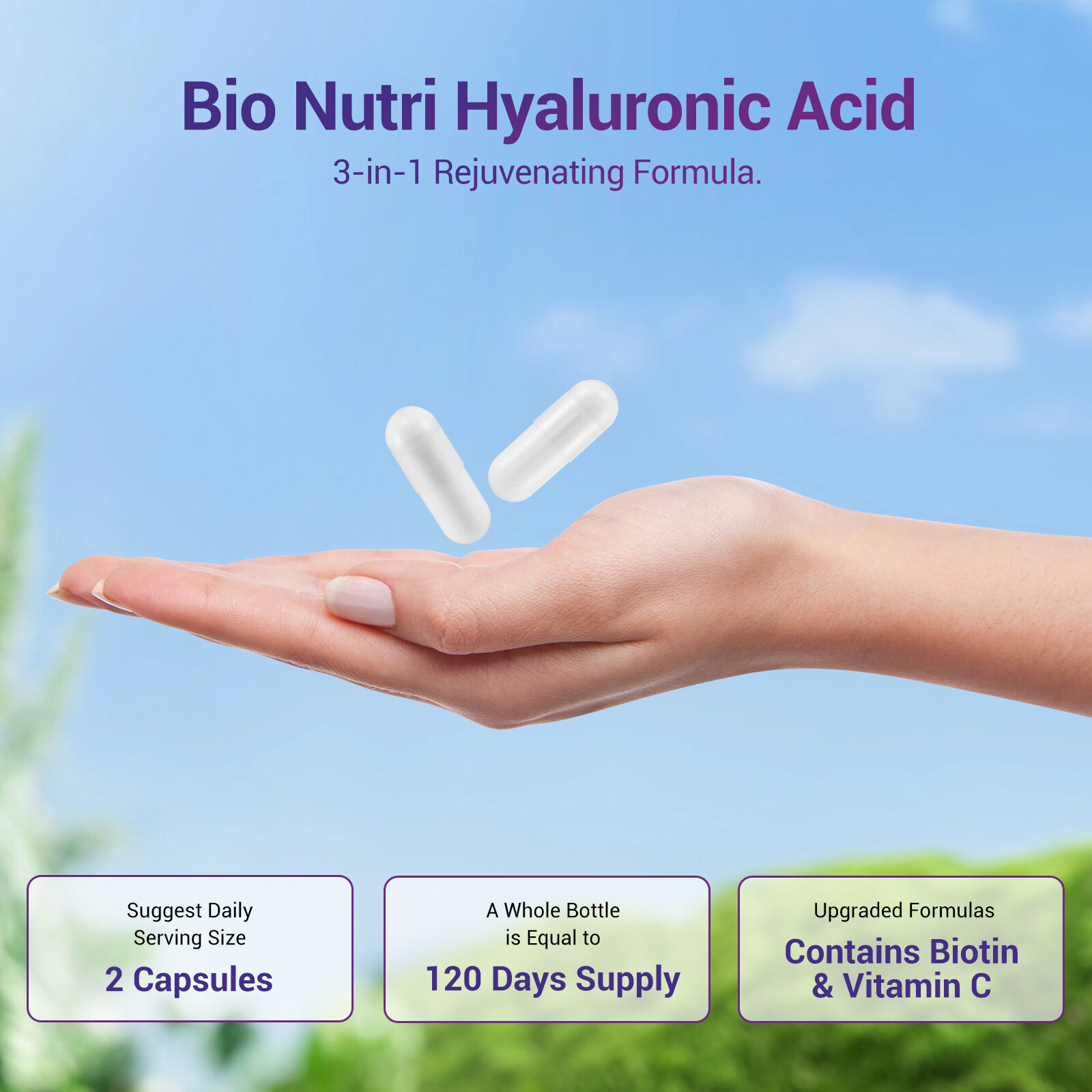 Hyaluronic Acid 250mg 240 Capsules 25mg of Vitamin C For Joint and Skin Health