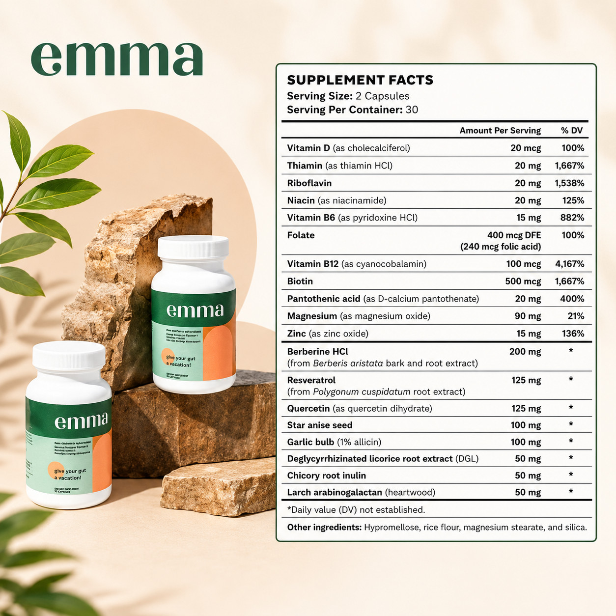 Emma Gut Colon Cleanse Capsules Bloating Gas Relief Digest Regularity Support