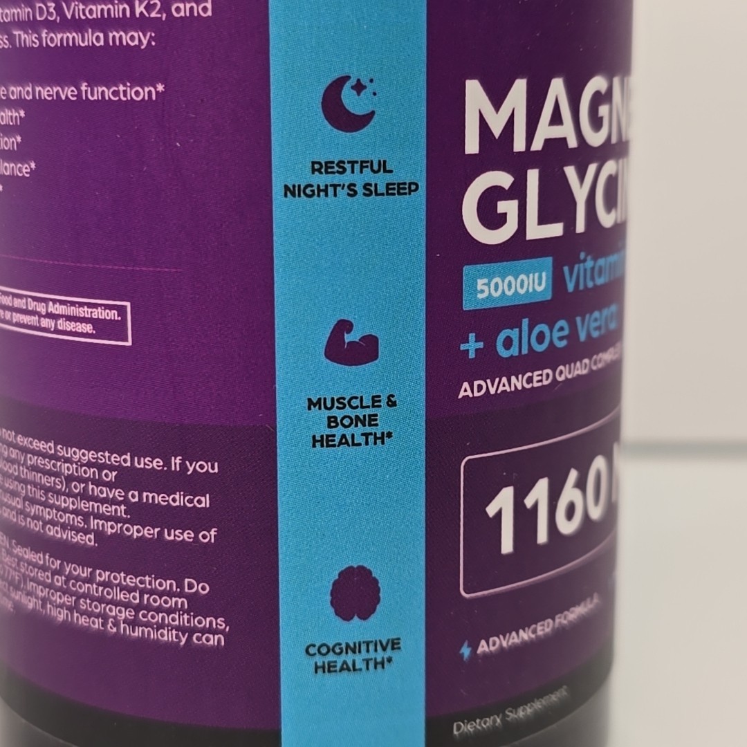 Magnesium Glycinate + Vitamin D3 + K2 + Aloe Vera, 90 Capsules Exp. 05/2028