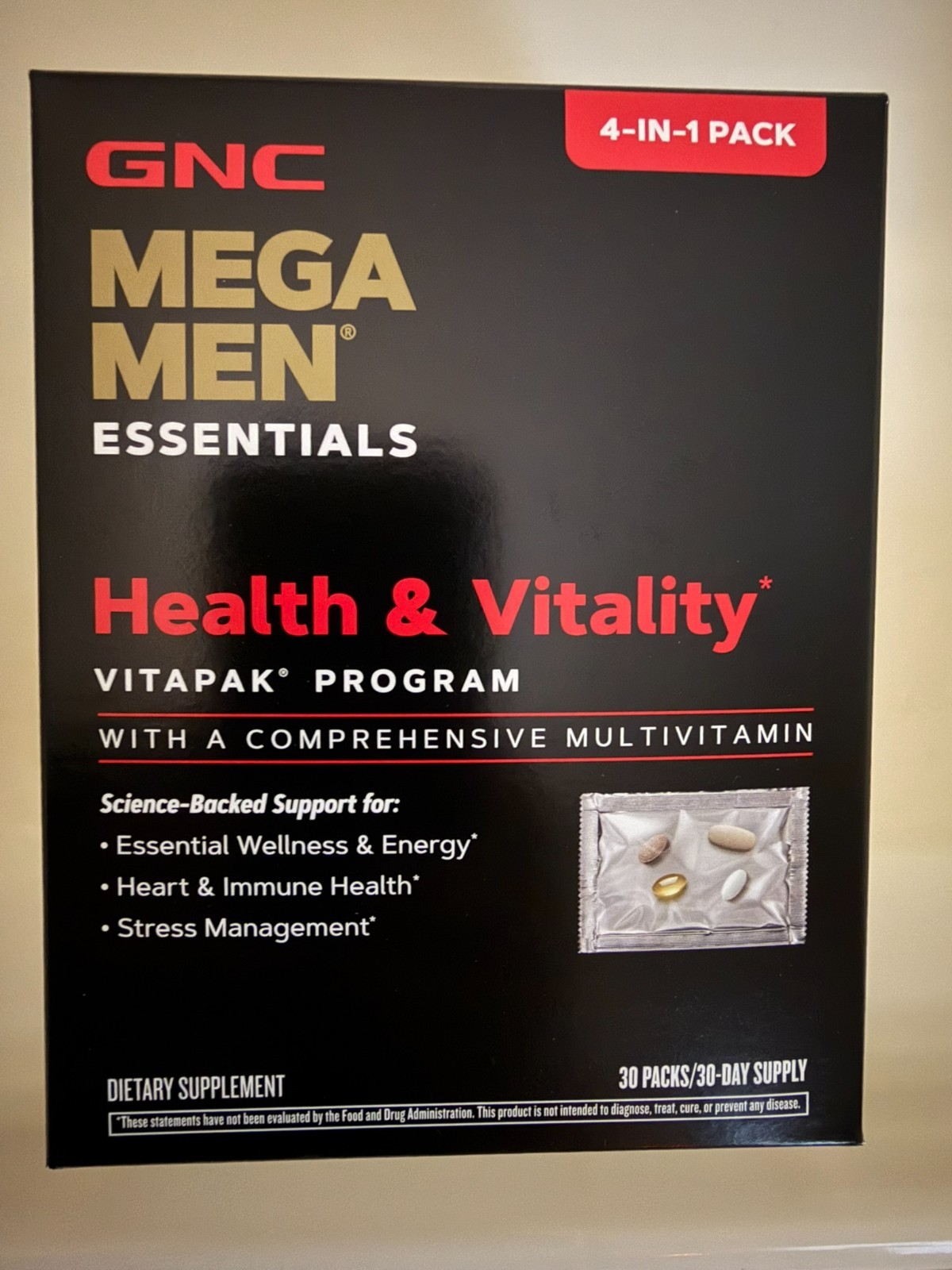 GNC Mega Men Health & Vitality Sexual Performance Daily 30 Packs VITAPAK