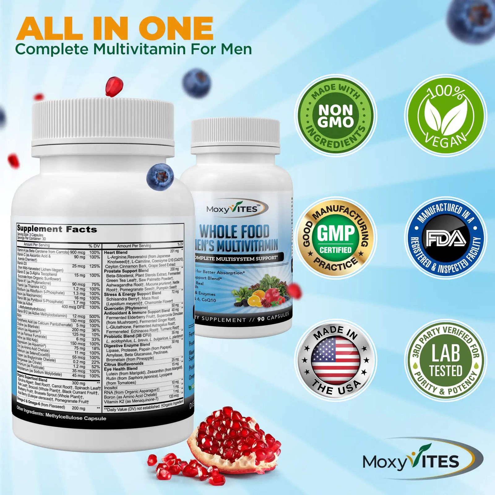 MoxyVites Men’s Multivitamins, 44 Organic Whole Food, Fermented Nutrients