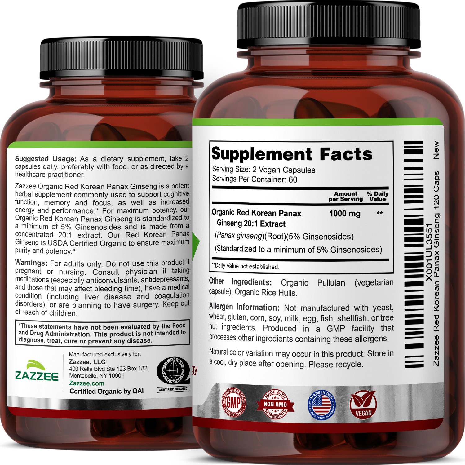 USDA Organic Extra Strength Red Korean Panax Ginseng, 8000 mg Strength