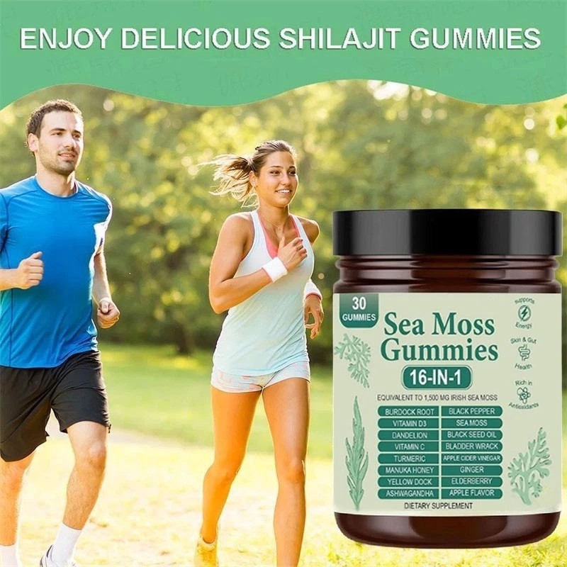 16 in 1 Organic Sea Moss Gummy | Irishmoss Extract 6000Mg | Green Apple Flavor