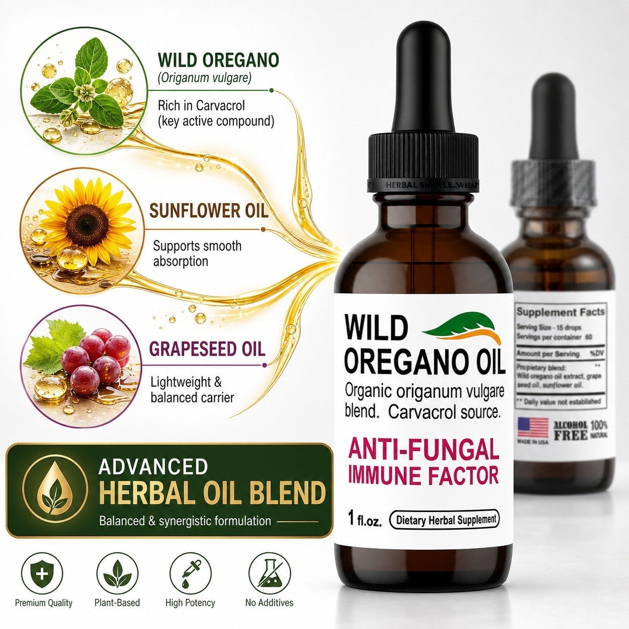 High Carvacrol Immune Support Drops wild organic oregano oil