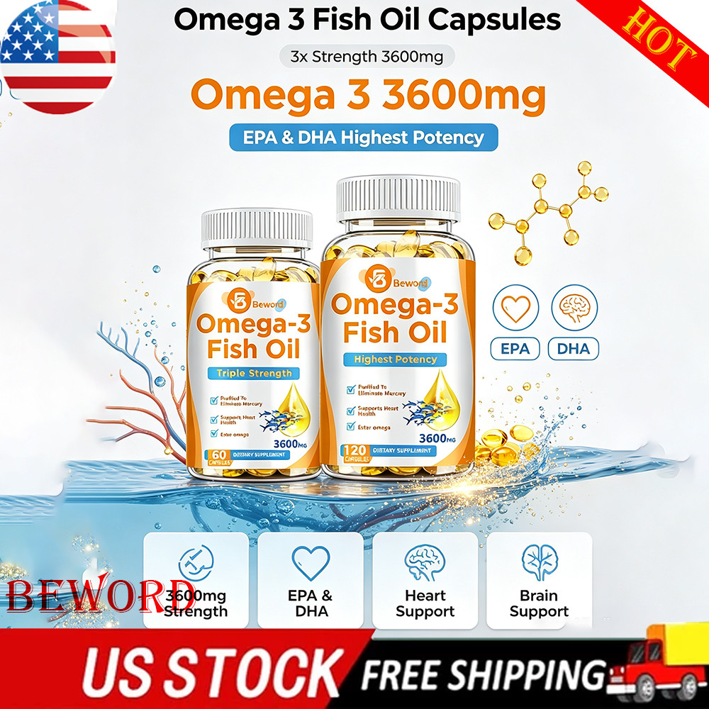 Omega 3 Fish Oil Capsules 3x Strength 3600mg EPA & DHA, Highest Potency-