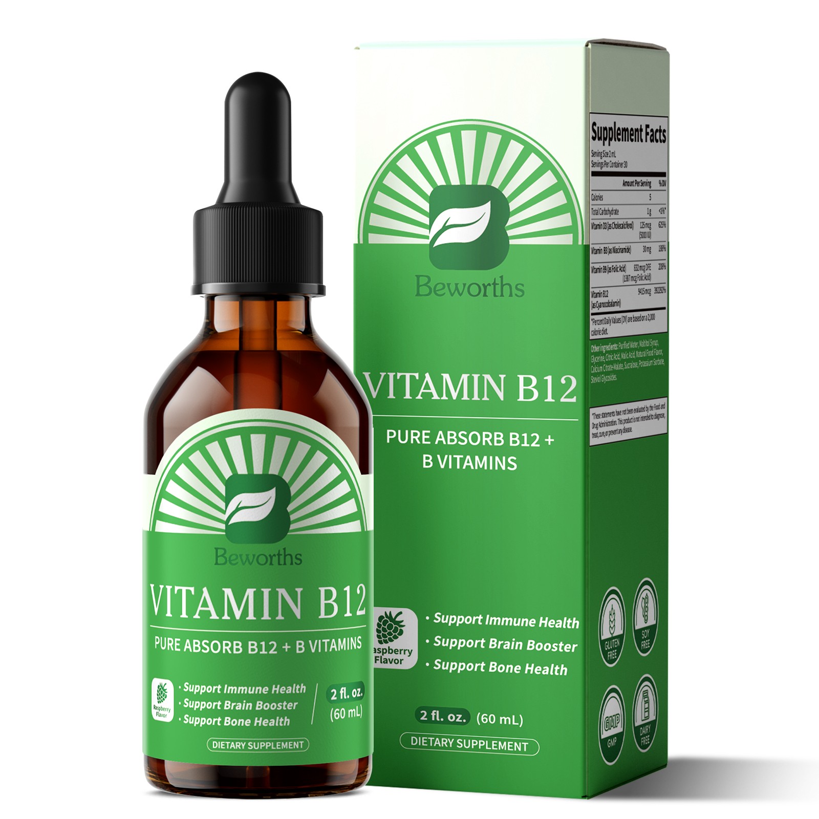 Vitamin B12 Liquid 10000 mcg Vit B 12 Drops Energy Supports Nerve Immune Health