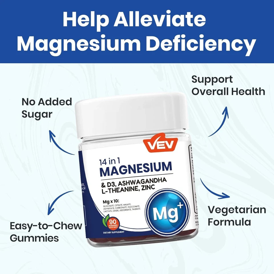 VEV Deep Calm Magnesium Complex 14-in-1 Gummies 90 Count For Women Men