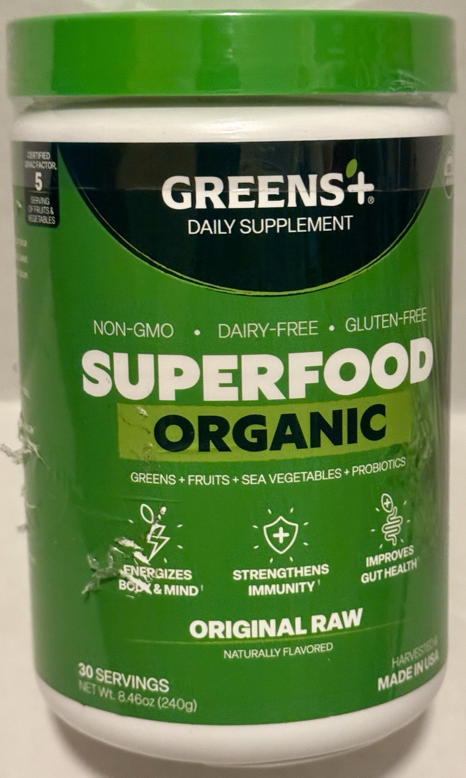 Greens Plus Organic Superfood Raw USDA Vegan Greens Powder 8.46 Oz BB 8/2027
