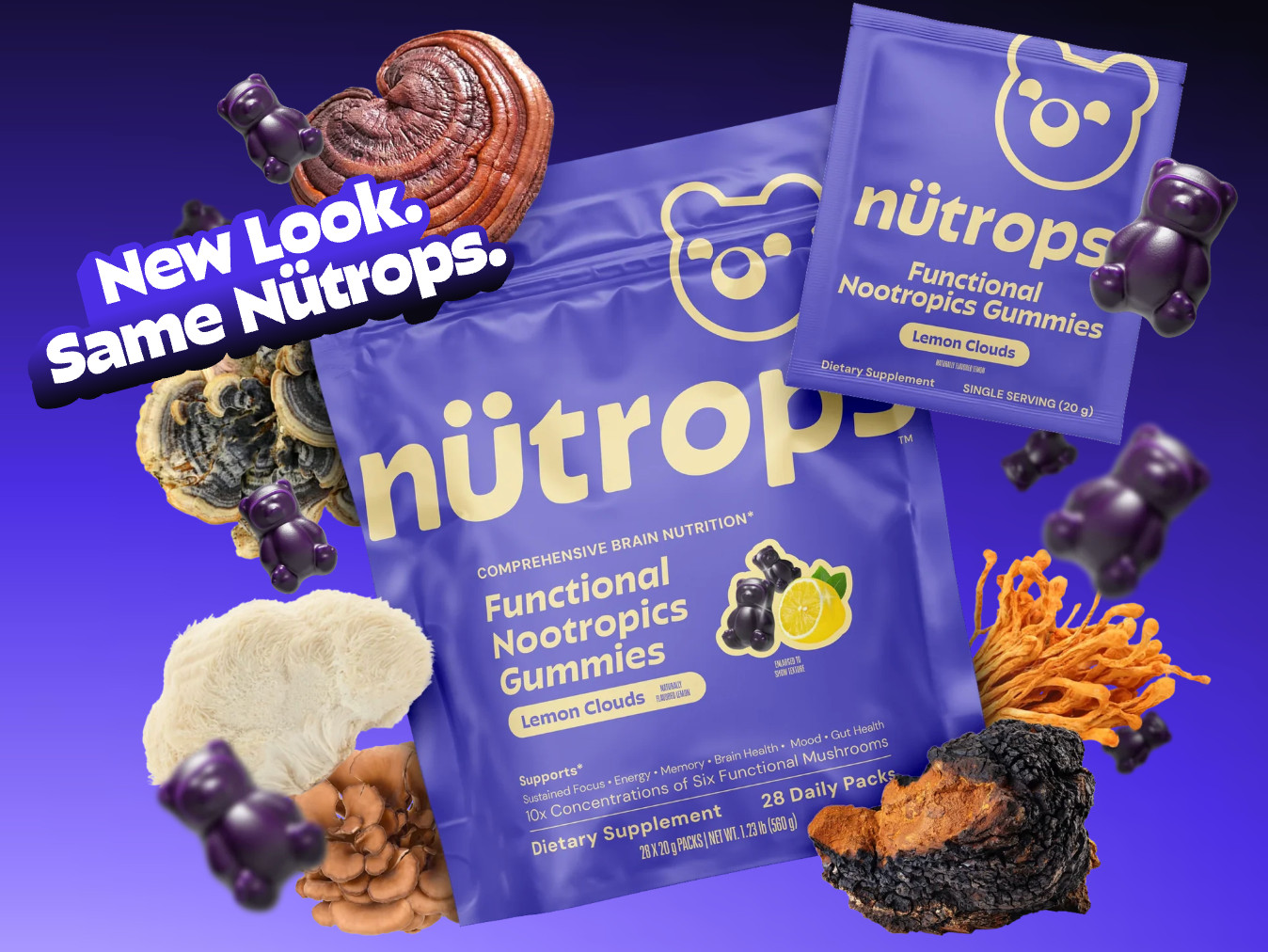 Grüns Nutrops Lions Mane Mushroom Gummies for Adults, Functional Nootropics, Her
