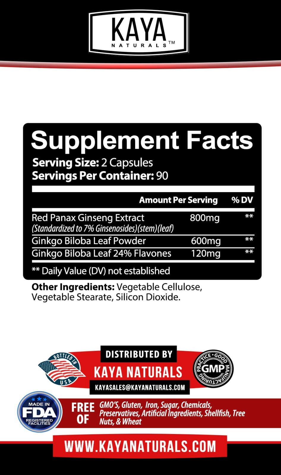 Ginkgo Biloba + Ginseng Extract 180ct Red Panax Focus Brain Memory Metabolism