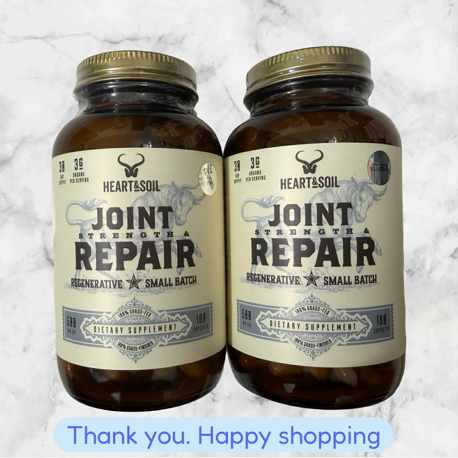 FOR 2 Heart & Soil 100 Grass Fed Finished Joint Support Supplement NEW SHIP