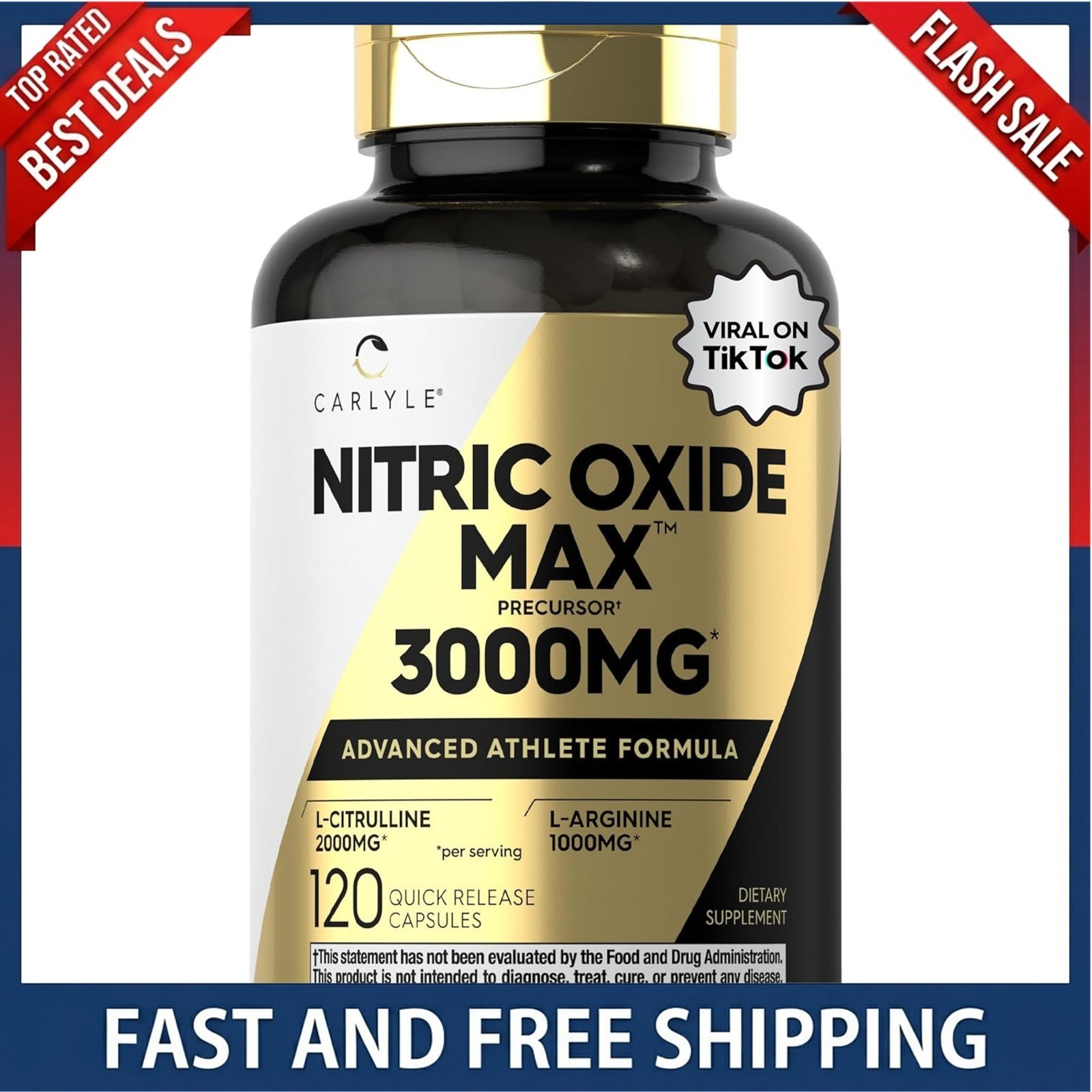 Nitric Oxide Supplement 3000mg 120 Capsules L-Arginine L-Citrulline Men Women