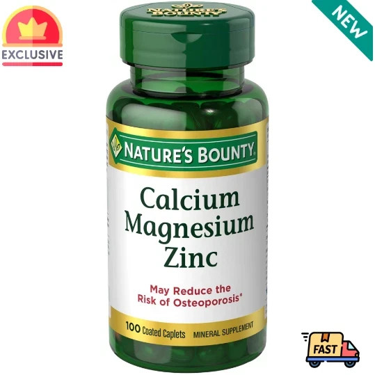 Calcium Magnesium & Zinc 1000mg 100 Caplets – Nature’s Bounty Dietary Supplement