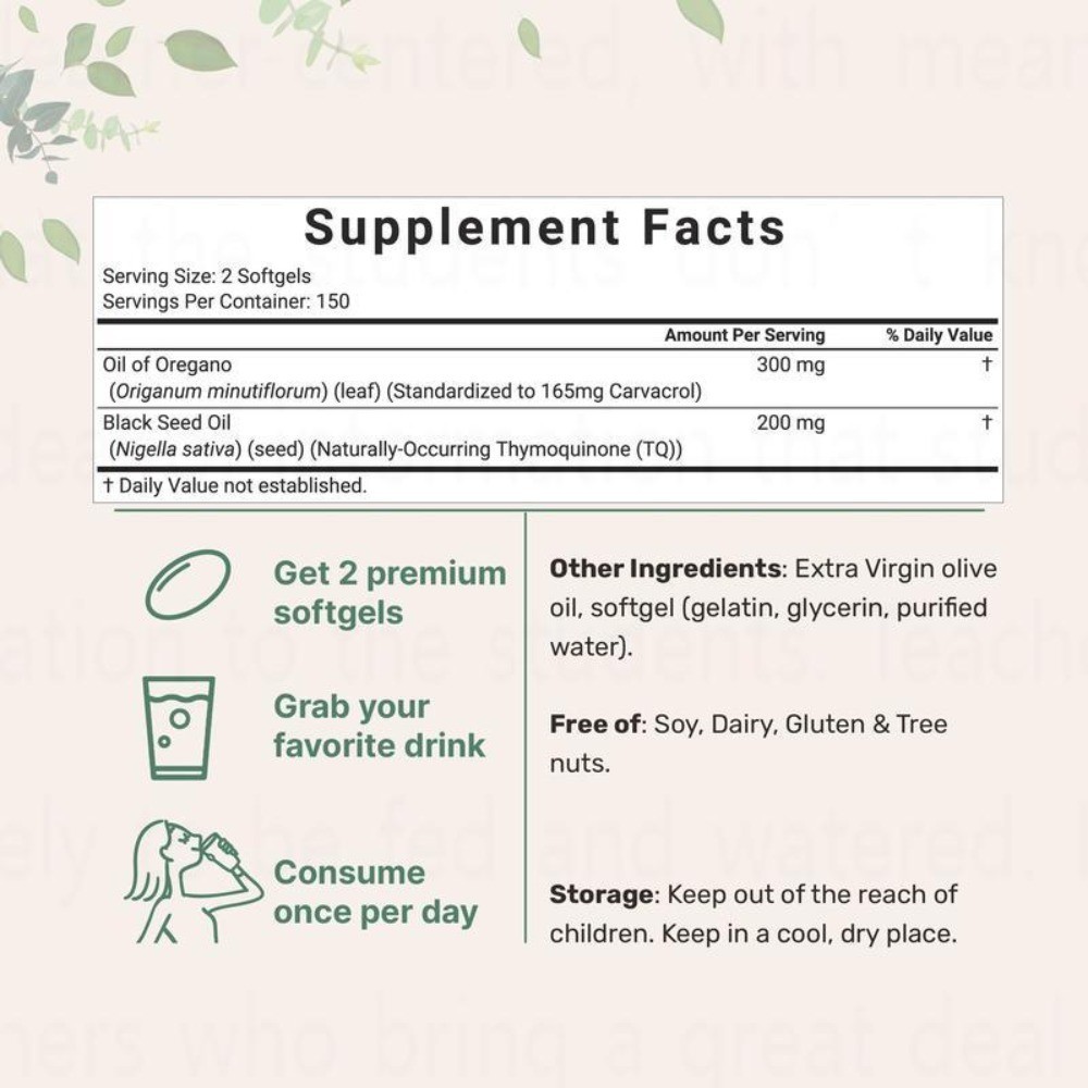 1PCS 2 in 1 Oil of Oregano & Black Seed Softgels Count Carvacrol,Immune Support