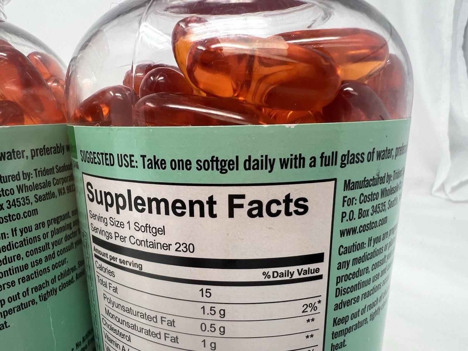 Kirkland Signature Wild Alaskan Fish Oil 1400mg 230 (2pack) 460 Softgels 2 botls