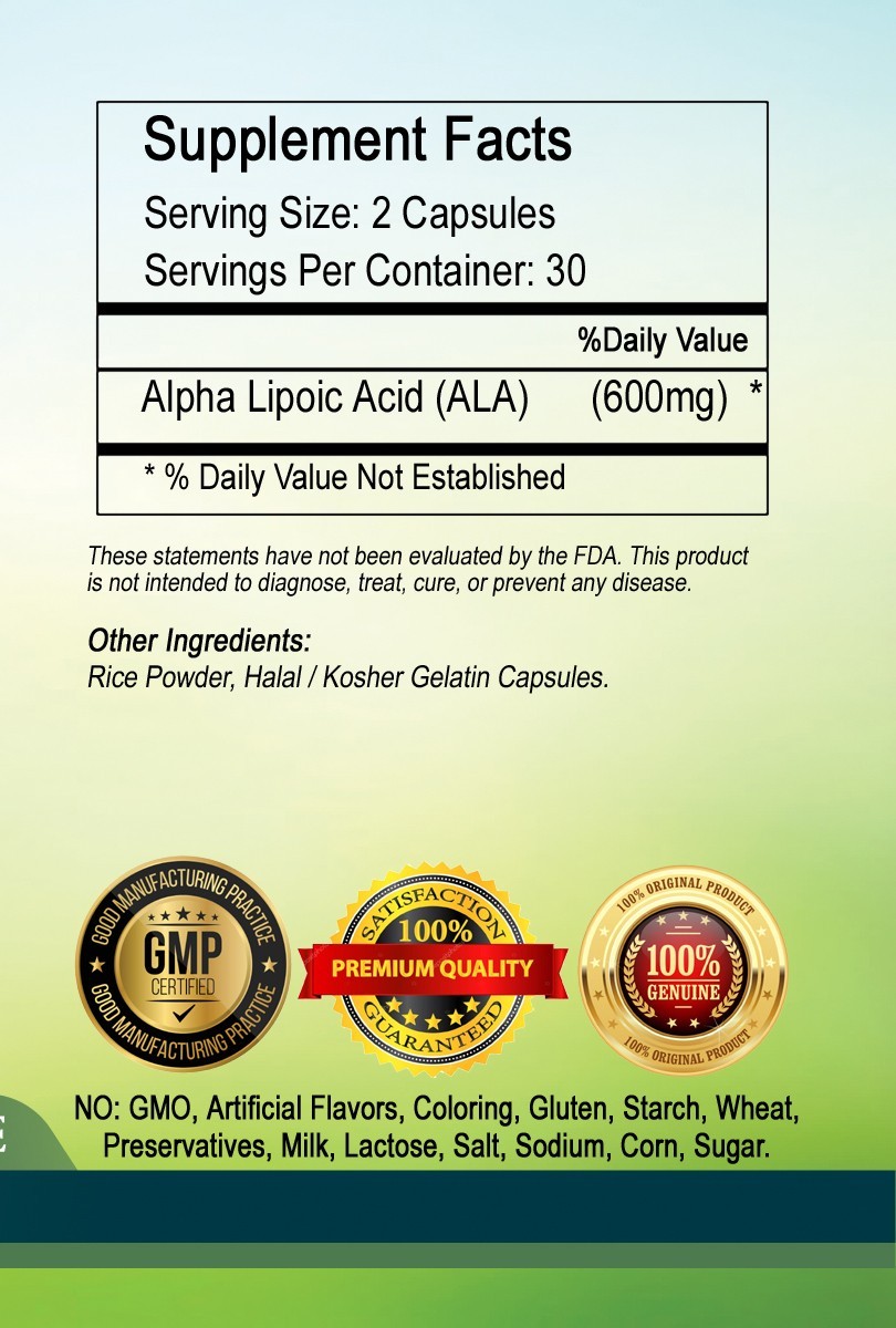 Alpha Lipoic Acid Capsules 600mg Serving – No.1.