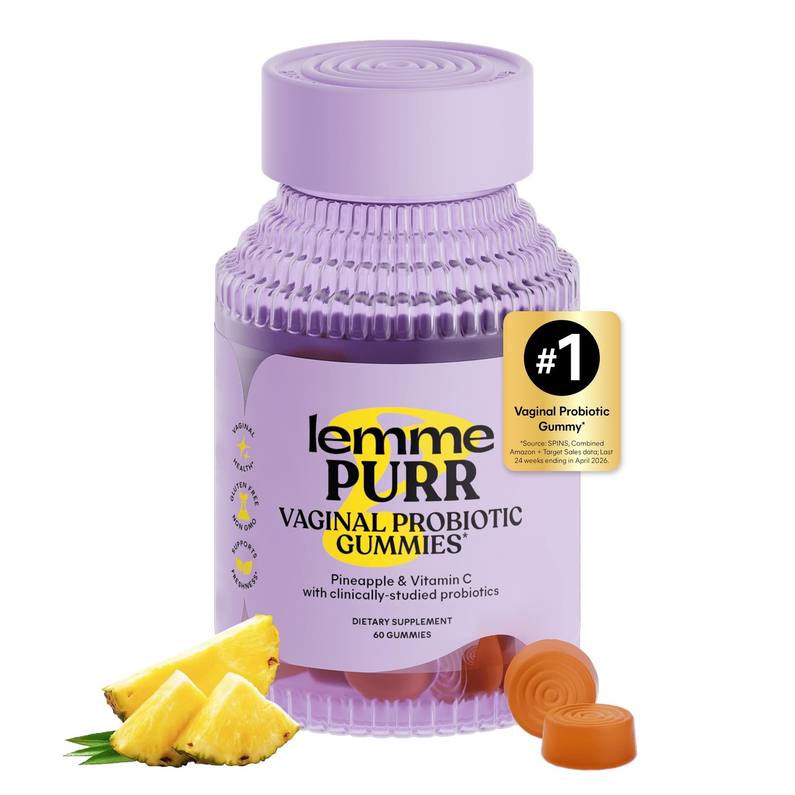 Lemme Purr Vaginal Probiotic Gummies, 30 Count, Pineapple Flavor, Womens Health