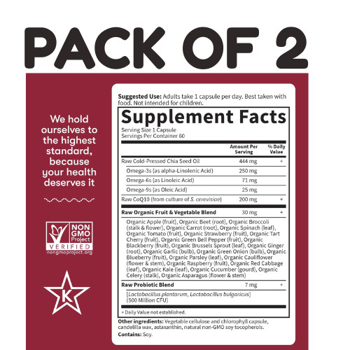 Garden of Life CoQ10 200mg with Vegetarian Omega 3-6-9 – 60 Capsules – Pack of 2