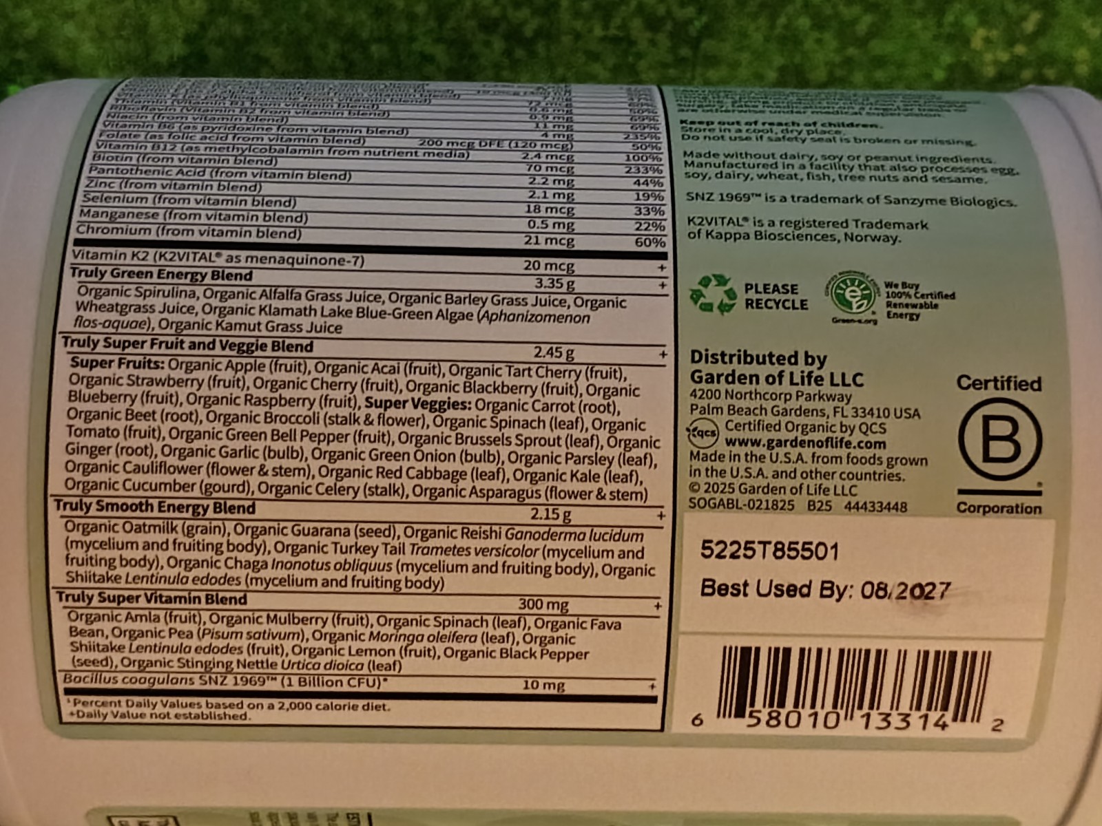 GARDEN of LIFE SPORT ORGANIC GREENS SUPER FOOD 9.52oz Apple Berry Exp 8/27