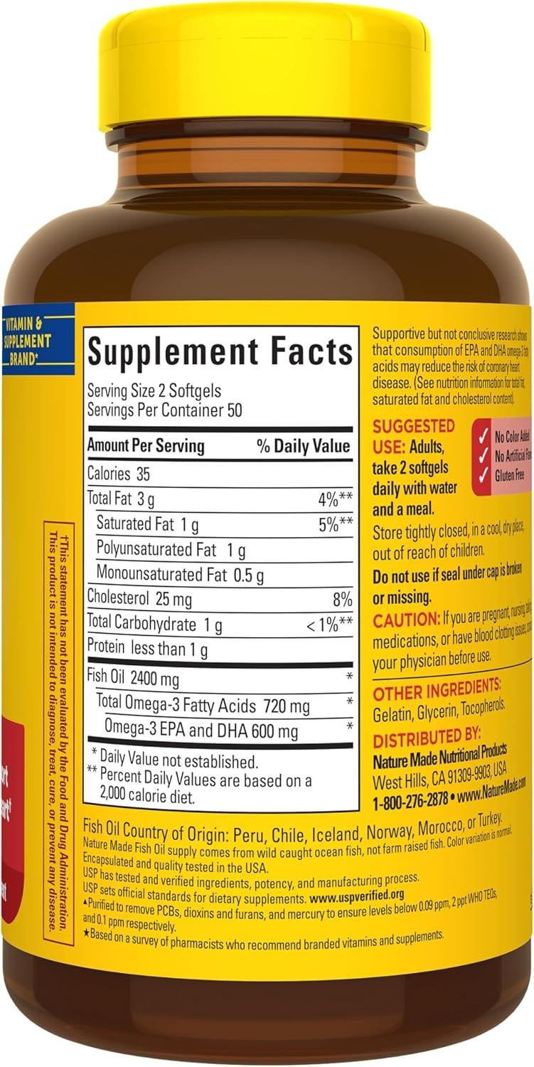 Omega 3 Fish Oil 1200mg Softgels – Heart Health Daily Support, 50 Servings