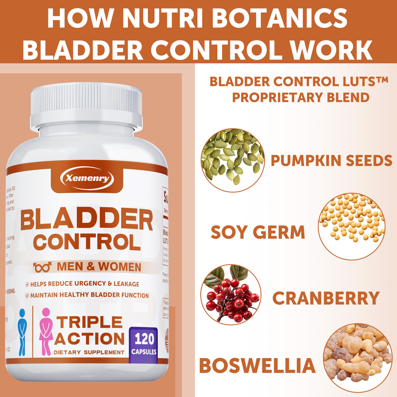 Bladder Control – Pumpkin Seed Extract, Cranberry, Promotes Bladder Health