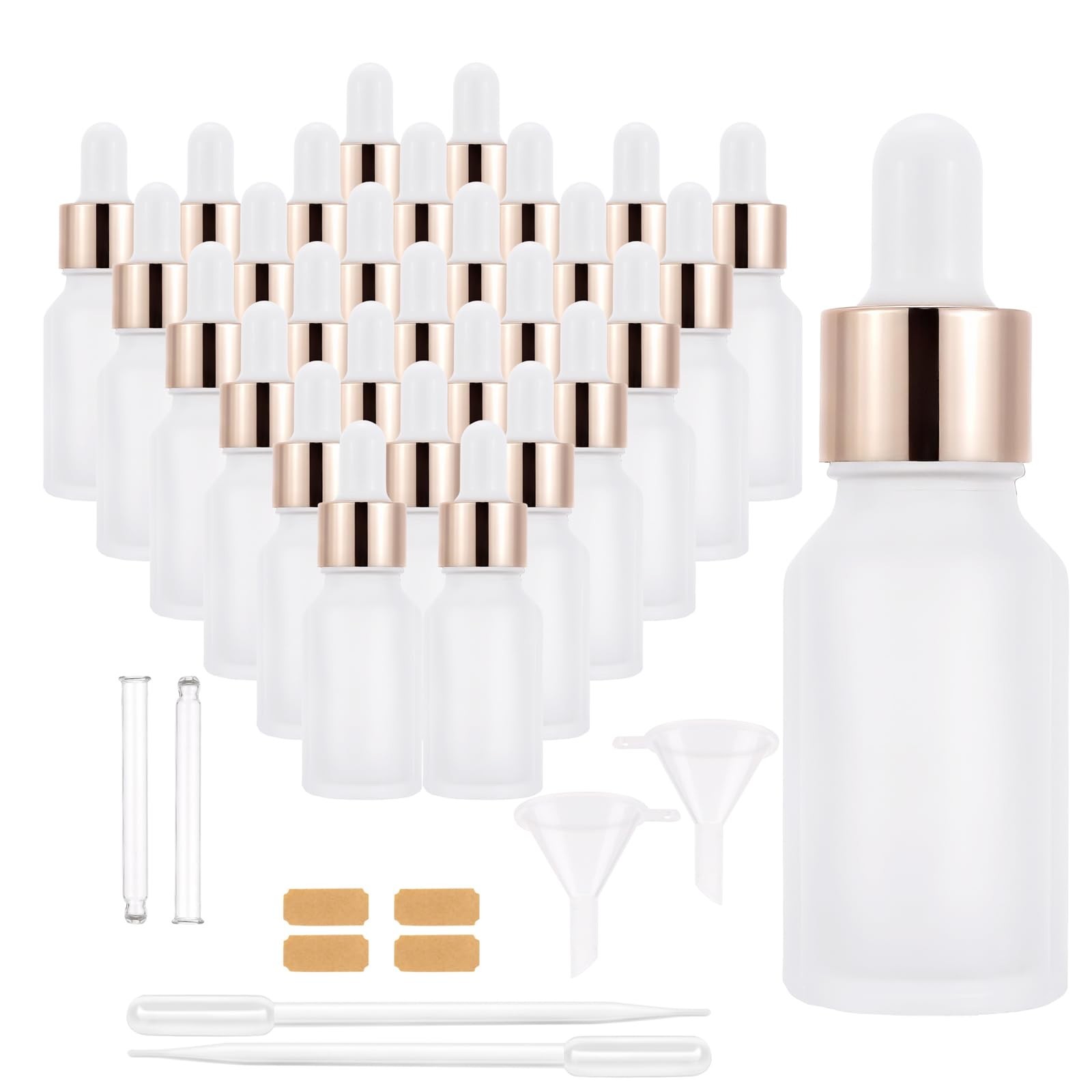 30 Pack 15ml Frosted Glass Dropper Sample Bottles, Rose Golden Caps | 0.5oz E…