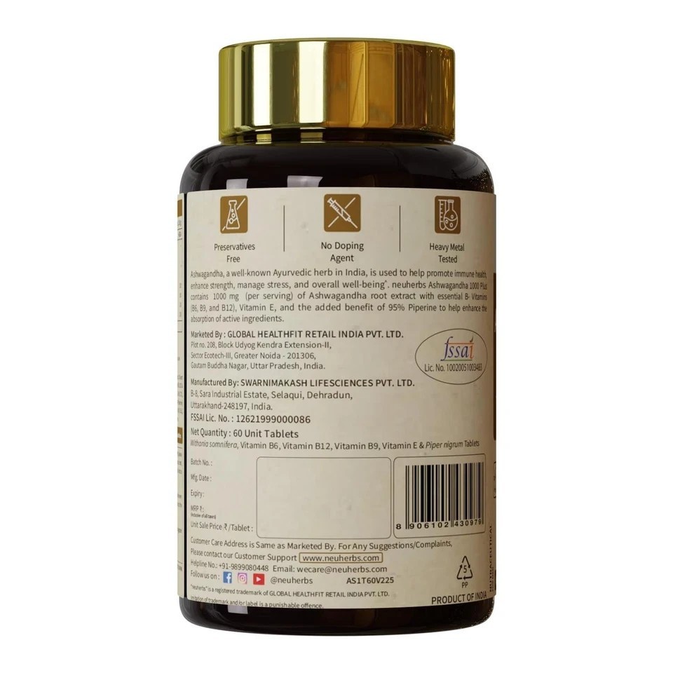 Ashwagandha 1000mg Tablets | Manage Anxiety & Stress Relief | (Pack of 2)