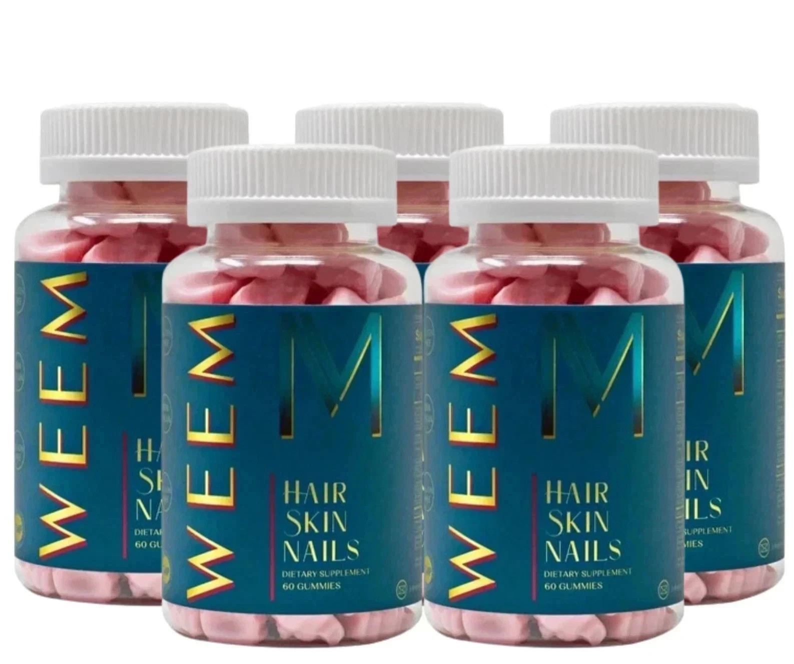 5 pack of WEEM Hair Skin and Nails Gummies, Vegan biotin Vitamins, Healthy Hair
