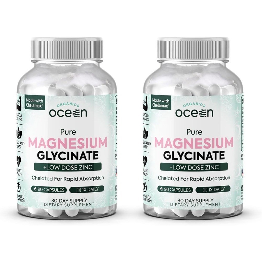 2 bottles Organics Ocean Pure Magnesium Glycinate Zinc supplement 90 capsules